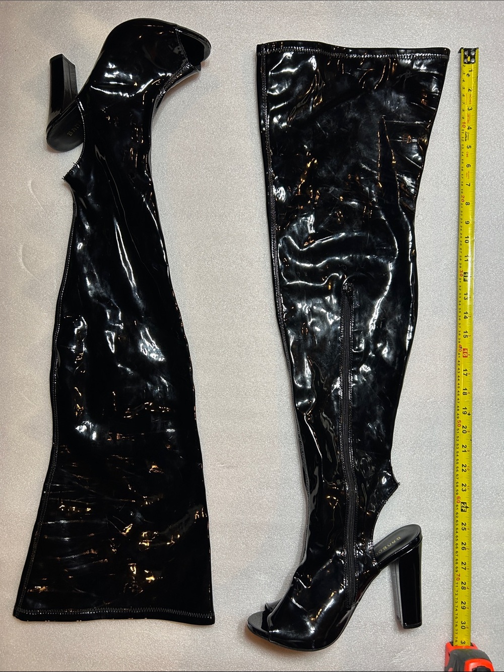 BAMBOO Black Patent Over-the-Knee Peep-Toe Boots Sz 19